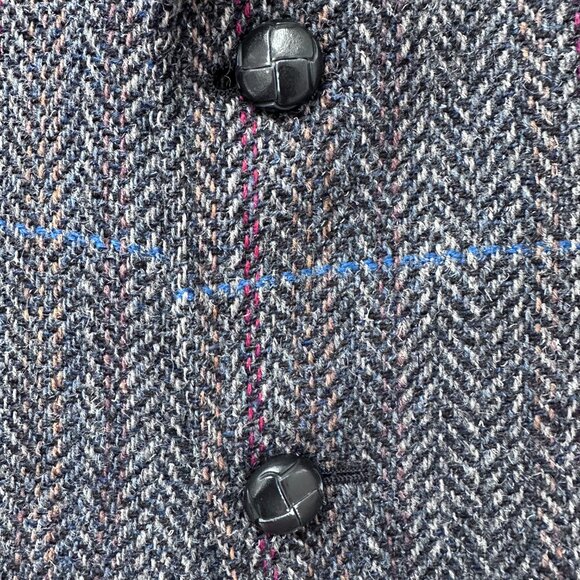 Tweed Plaid Herringbone Wool Blazer sz 46R - grey/blue - Picture 4 of 14